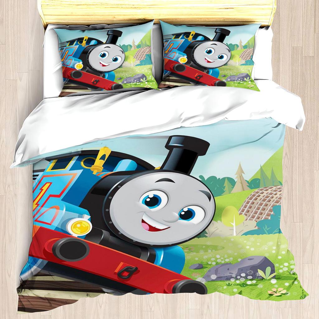 Cartoon Train Print Thomas Quilt Cover 3D Cute Decor Print Comfortable Bedding Set Teenager Children Soft Breathable Bedding