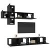 Wall Mounted TV Cabinet Set 7 Piece Black Oak Wood Based Material
