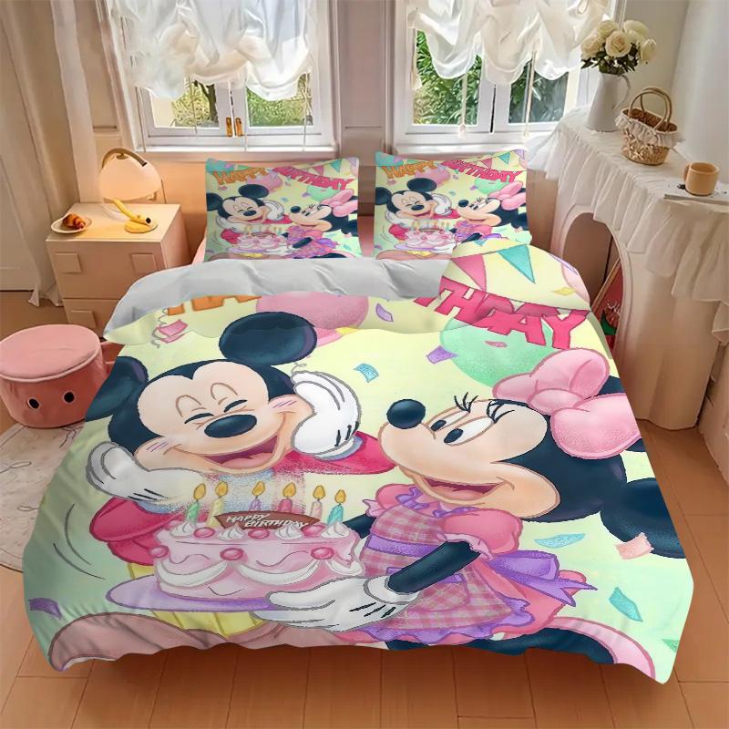 Mickey Minnie'S Birthday Celebration Print 3Pcs Bedding Setduvet Cover With 2 Bedropillowcase Home Birthday Gift