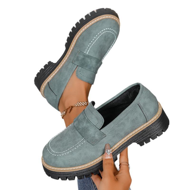 Large Size Small Leather Shoes Women's Spring and Autumn New Fashion Versatile Color Matching Casual Thick Heel Platform Single Shoes