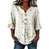 Women V Neck Floral Print Button Front Loose Fit Blouse Ruffle Sleeve Casual Top for Everyday Wear