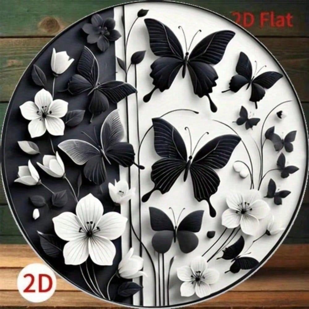Metal Poster Butterfly Flower Wall Art, Self Adhesive Tin Sign for Room Decor
