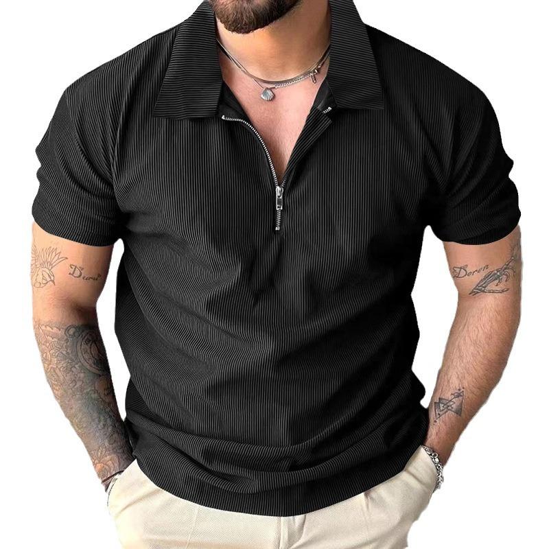 Summer New Solid Color Polo Shirt Short-sleeved T-shirt Men Zipper Polo Shirt T-shirt Men