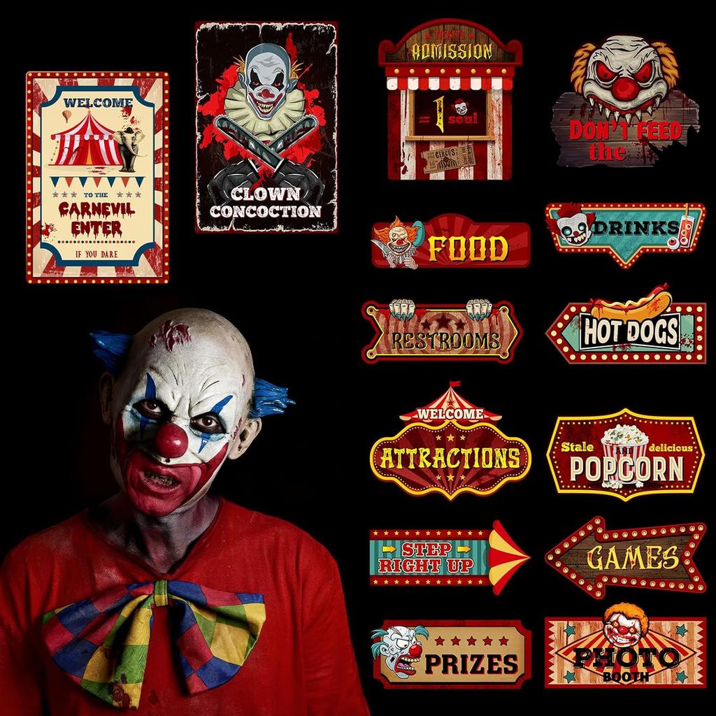 Harloon 18 Pcs Circus Party Signs Halloween Circus Sign Decor Circus Carnival Posters Circus Theme Cutouts Vintage Circus Party Decoration for