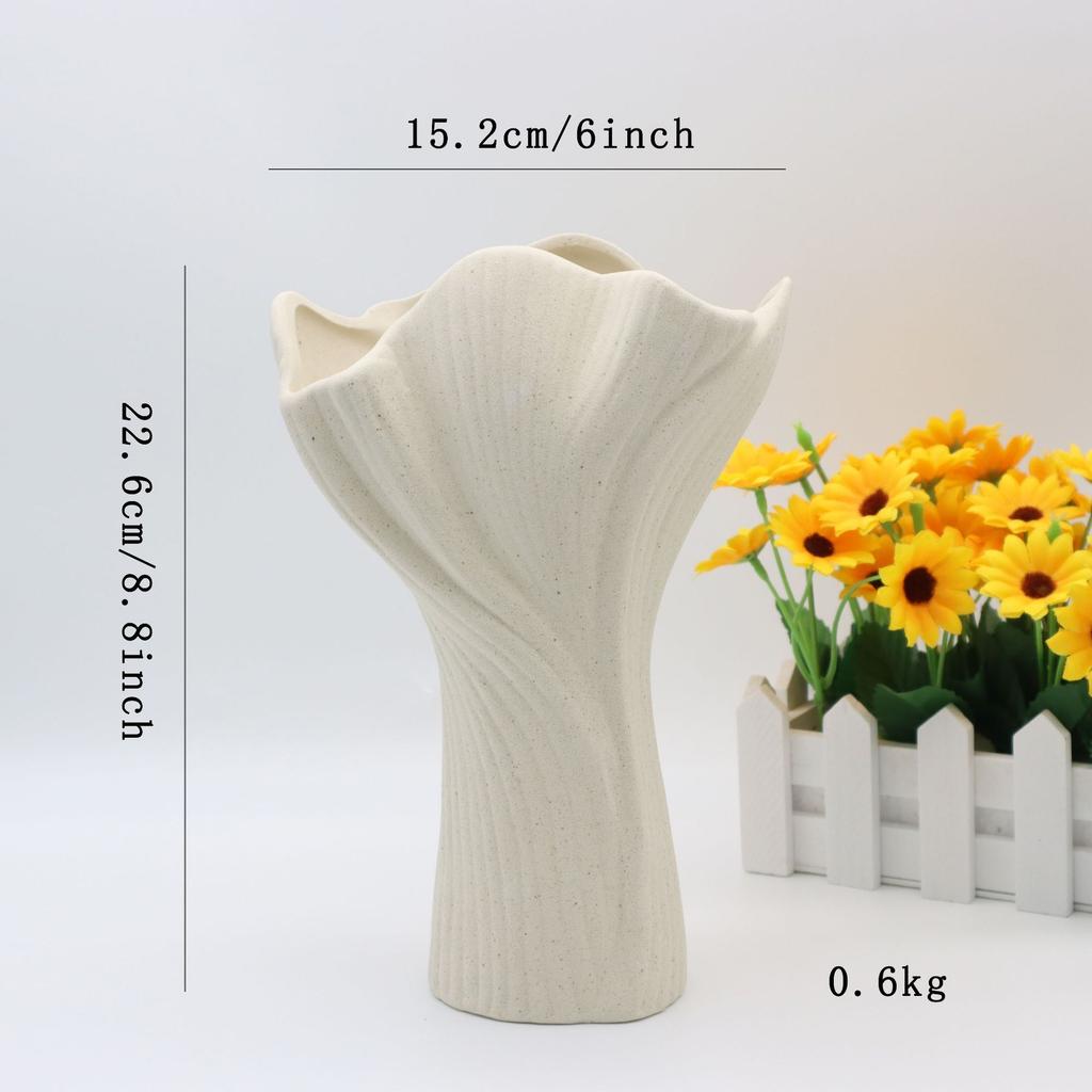 Nordic Minimalist Irregular Lotus Leaf Ceramic Vase Textured Glazed Flower Arrangement Vase Modern Home Table Decor Ornament