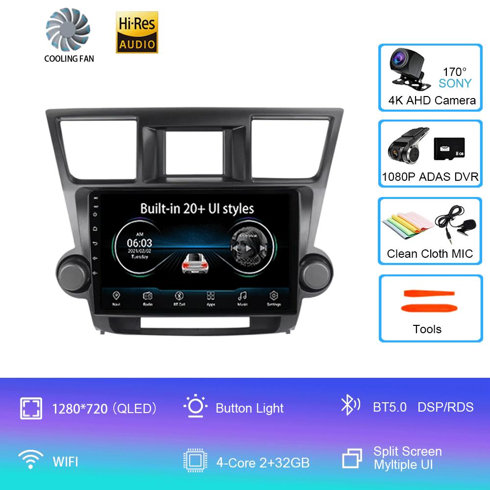 Android 14 Car Radio For Toyota Highlander 2 XU40 2007 - 2013 Multimedia Video Player Navigation GPS Carplay Android Auto 5G WIF