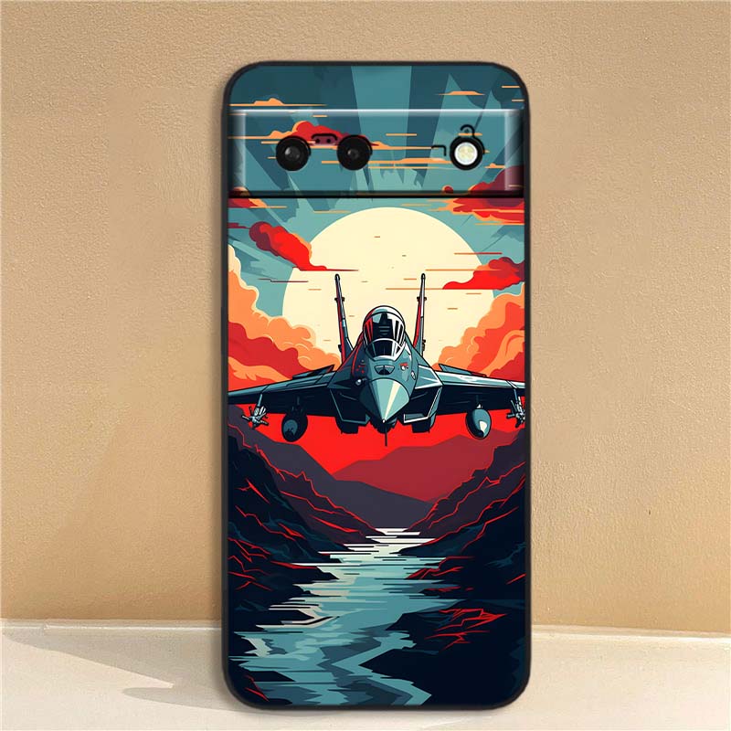 Moderne Flugzeugmuster Handyhülle Für Google Pixel 10 9a 9 8A 8 7 7A 6 6A Pro XL 2024 5G Schwarz Weiches TPU Silikon