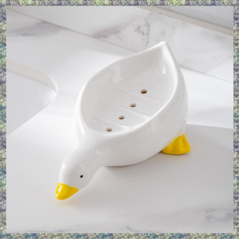 WON 1 Piece Yellow Duck Shape Soap Box Cartoon Soap Dish Drainable Soap Holder Soap Container Ceramics Soap Dish For Tray Bathro