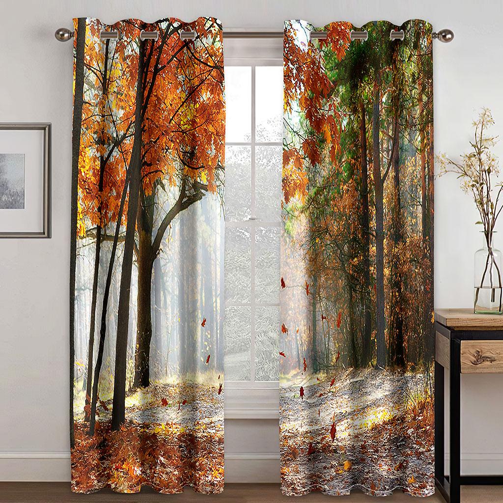 Forest natural scenery sunshade curtain, 3D printing shower curtain, polyester washable fabric, home decorative screen