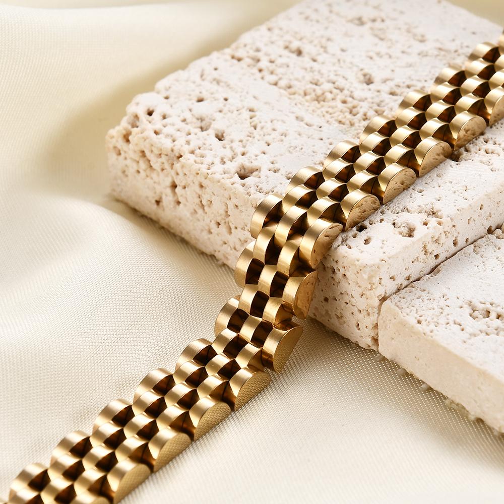 Trendy Minimalist Stainless Steel Gold Color Plated Watch Strap Bracelet for Women/Men Jewelry Gifts Couple Bracelet