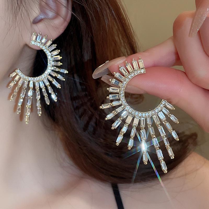 Diamond Inlaid Tassel Earrings - Silver Needle, High-End Court Style