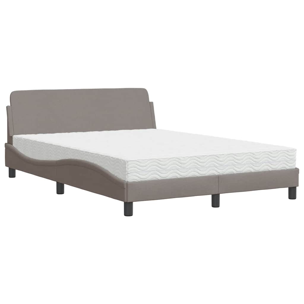 Vidaxl Łóżko Z Materacem, Taupe, 140X200 Cm, Obite Tkaniną