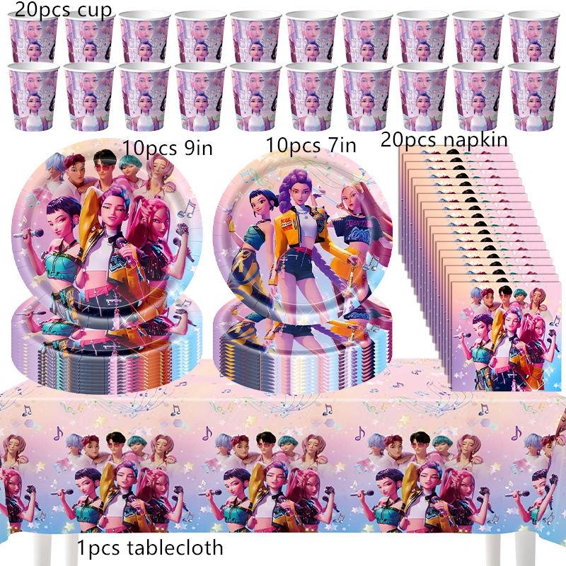 K-Pop Party Dekorationen Dämonenjäger Einweg Party Besteck Set Flaggenziehen Geburtstagsdekoration Koreanische K-Pop Party Deko