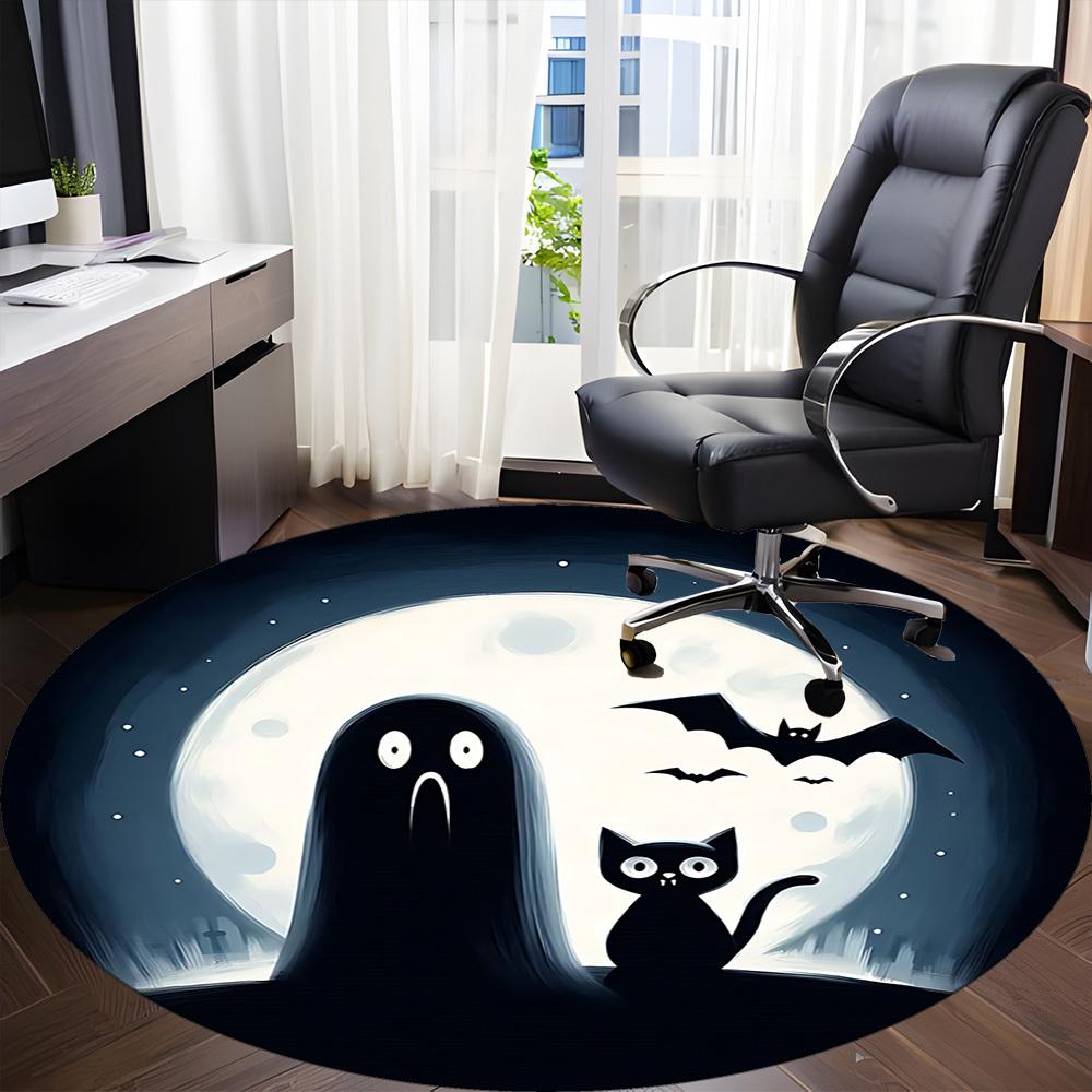 1pc Ghost Cat Office Round Area Rug, Under Office Chairs Bedroom Living Room Home Decor, Room Deco, Available in Various Sizes
