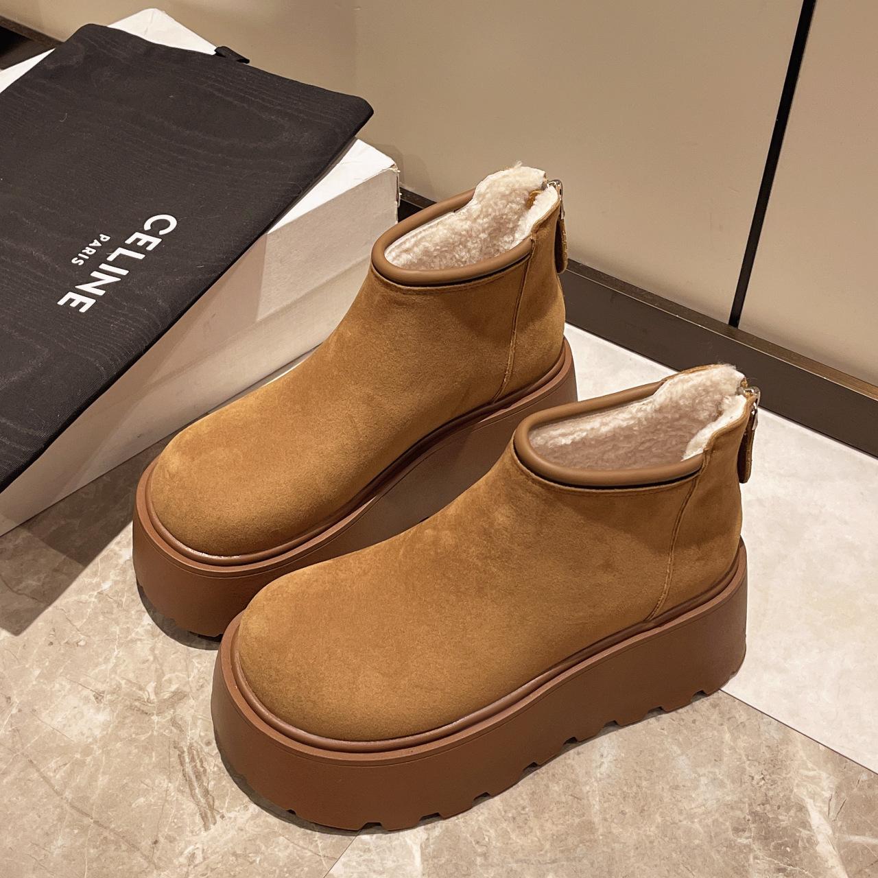 

Модные туфли на платформе-маффине, короткие ботинки, женские, осень-зима 2025, новые, с коротким голенищем, повседневные, бархатные, ботинки Мартин, зимние ботинки для женщин 35 малиновый