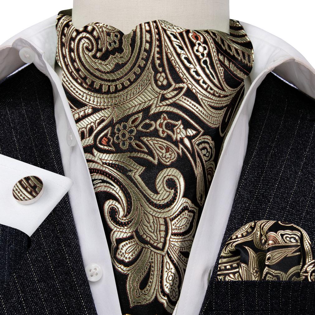 Barry.Wang Mens Chic Floral Paisley Cravat Jacquare Silk Ties Hanky Cufflinks Set Formal Wedding