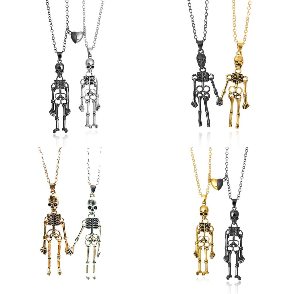 Gothic Skull Pendant Necklace For Couples With Alloy Chain And Magnetic Clasp