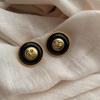 Four-Leaf Clover Small Fragrance Resin Button Stud Earrings Women'S Versatile Luxury Foreign Style Black Round High-Quality Earrings