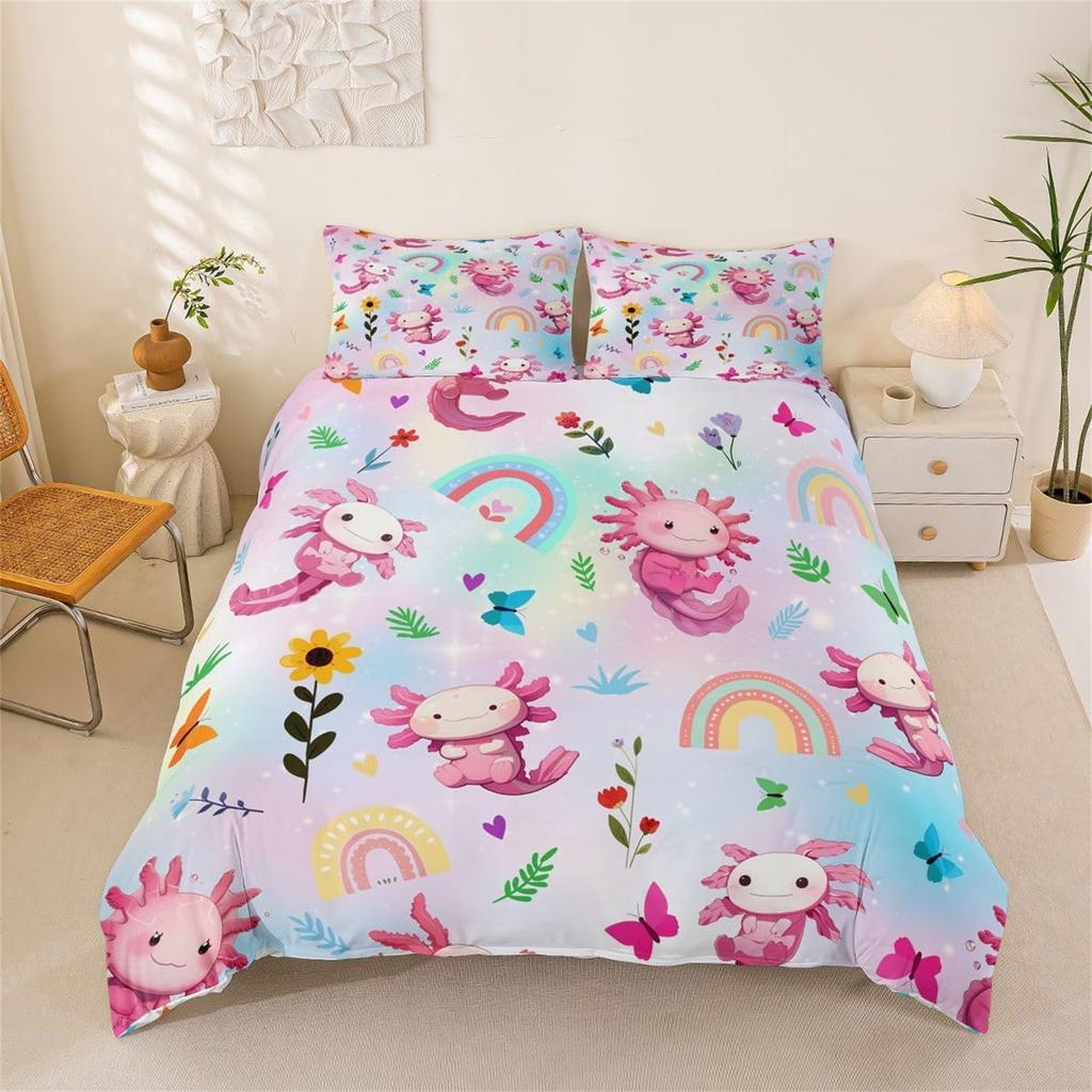 Rainbow Animals Bedding Set,Rainbow Unicorn Girl Duvet Cover Polyester Comforter Cover Twin Queen King Single Size Fashion Gifts