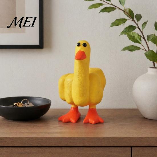Outdoor Garden Decor Funny Middle Finger Duck Resin Figurine, Hand-Painted Cheeky Statue, Weatherproof Indoor Niche Landscaping Statue for Desk