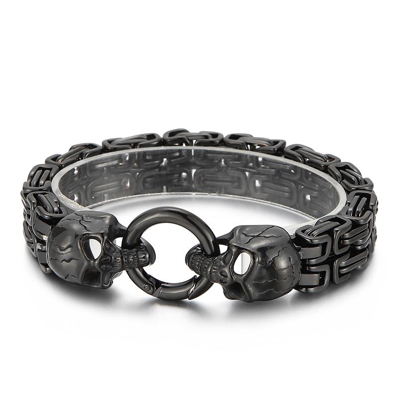 Bracelet Charme Crâne Chaîne Royale Double Couche pour Homme Acier Inoxydable 4 Couleurs Accessoires Bijoux Personnalisés Biker Fête
