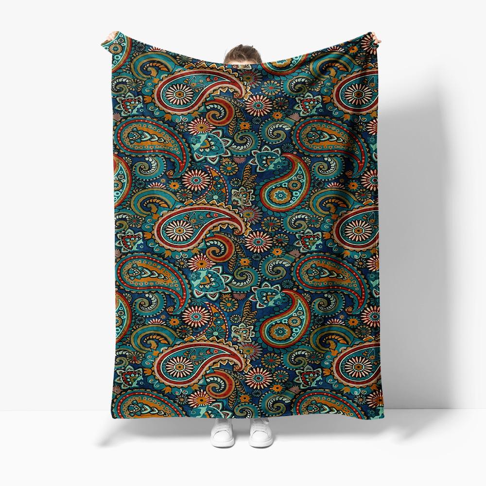 Paisley Print Blanket Sofa Bed Throw Decorative Bedspread Cotton Throw Blanket for Home Decor 75x100cm