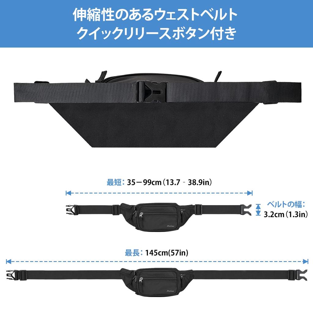ProCase Waist Adjustable 6 Water Large Fits Suitable for and Outdoor Activities Black Pouch, Waistband, Pockets, Resistant, Capacity, iPhone/AirPods,