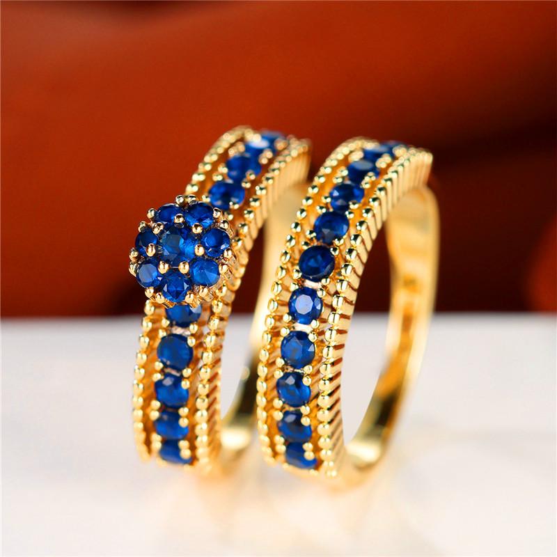 

Luxury Female Rose Red Round Ring Set Trendy Yellow Gold Color Engagement Bride Wedding Jewelry Gift For Women 5 синий