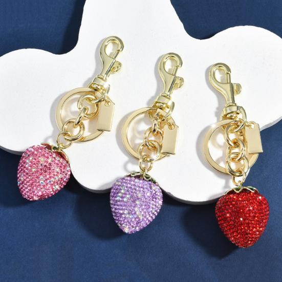 Keychain Pendant Rhinestones Inlaid Strawberry Shape Key Chain with Lobster Clasp Bag Charm Backpack Pendant Accessory