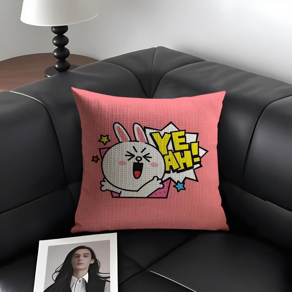 C-Cony Cartoon Cushion Cover Natural Linen Organic Fabric Double-Sided Printing Sofa Home Decor Gift Pillow Case
