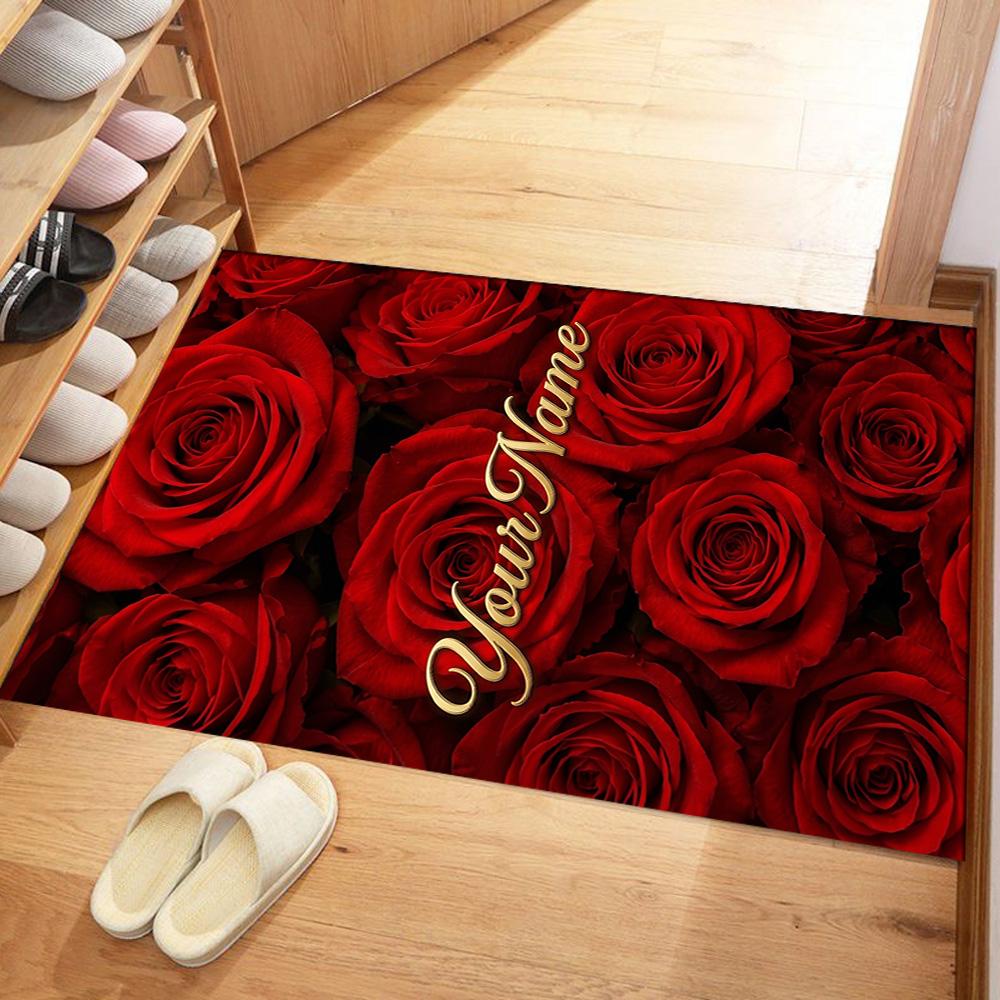Rose Customize Your Name Carpet Design for Game Room Kitchen Study room Foyer Antislip Carpet Decorate Offices Perfect Gift for Women/Men