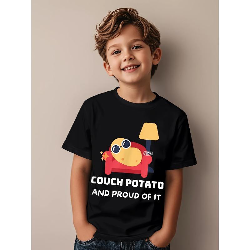 European Sizes Funny Couch Potato Graphic T-Shirt for Boys & Girls - Soft Short Sleeve Round Neck Tee