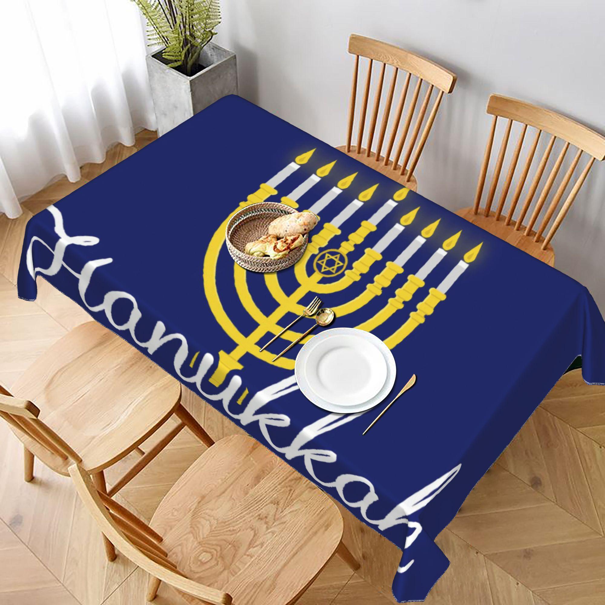Joodse Hanukkah Rechthoekige Tafelkleed voor Tafeldecoratie Keuken Eetkamer Waterdicht Herbruikbaar Tafelkleed voor Tafels Huis Kamer Decoratie 140x180cm