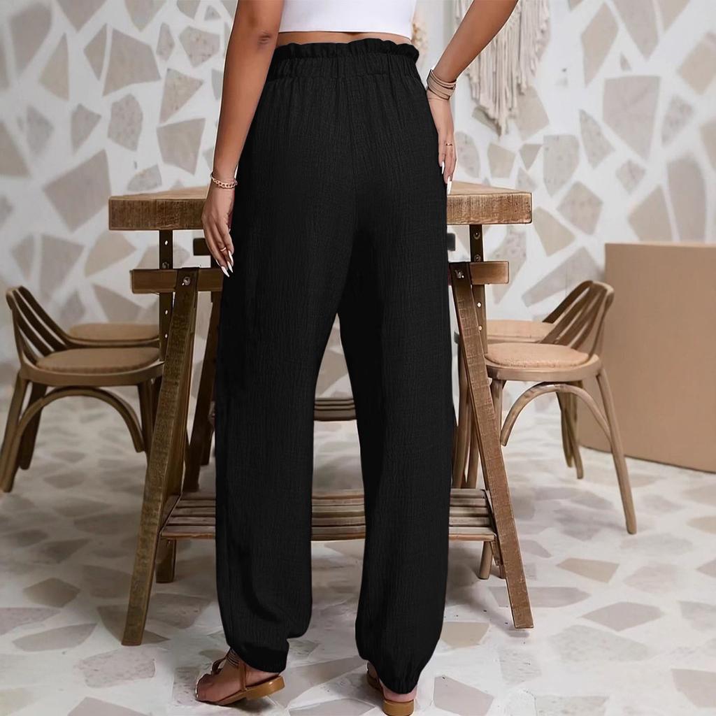 Ladies' Color Casual Fashion Loose Elastic Waist Drawstring Closure Pants