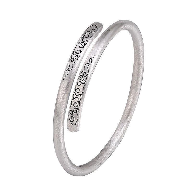 Vintage Retro Silver Plated Auspicious Cloud Open Bangle For Women