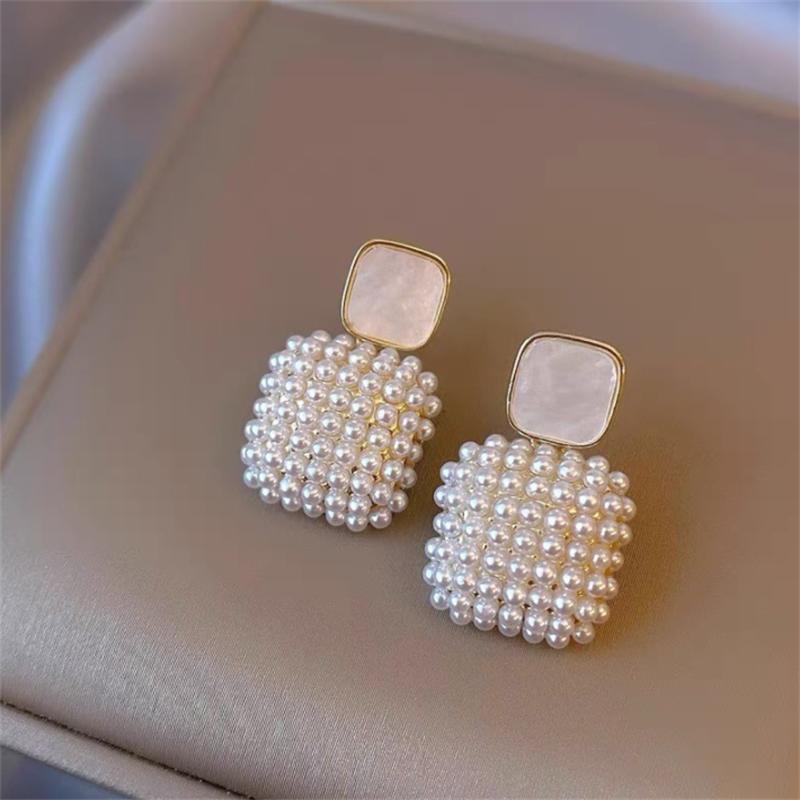

Модные корейские квадратные серьги с жемчугом для женщин и девушек, подарочные украшения оптом