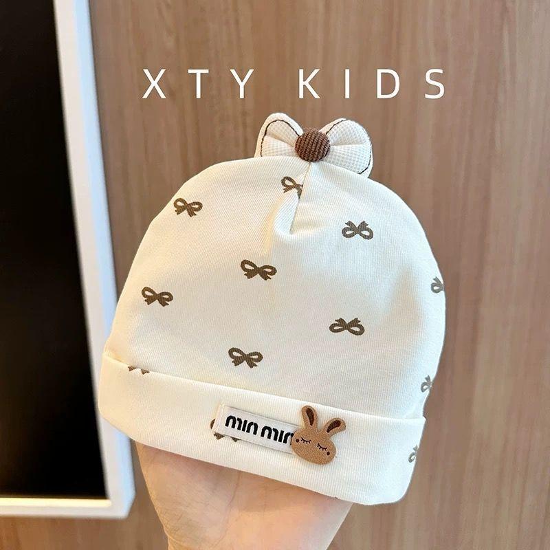 

Хлопковая шапочка-шишка для новорожденных, тонкая детская шапочка на весну и осень, в горошек с бантом, бесшовная, защита головы для младенца, шапочка для родничка Recommended 0-6 months (high elastic)