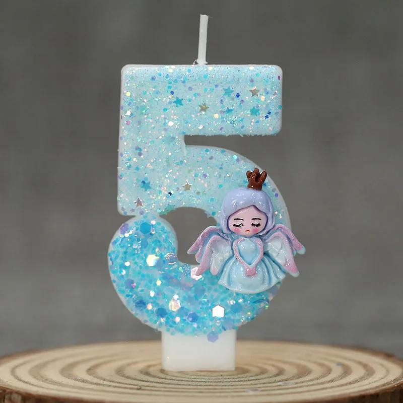 Princess Frozen Birthday Candles 0-9 Number Glitter Cake Candle Kids Girls Birthday Party Cake Topper Decoration Supplies