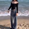 Vintage Baggy Straight Denim Hose Damen Y2K Hohe Taille Lose Weite Bein Jeans Damen Streetwear All-Match Casual Pants
