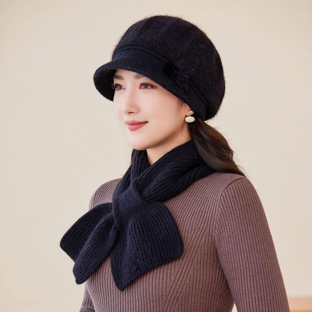 Woolen Hats for Middle aged and Elderly People In Autumn and Winter Rabbit Fur Hats Fashionable Mom Hats Ladies' Velvet Thickened Knitted Hats