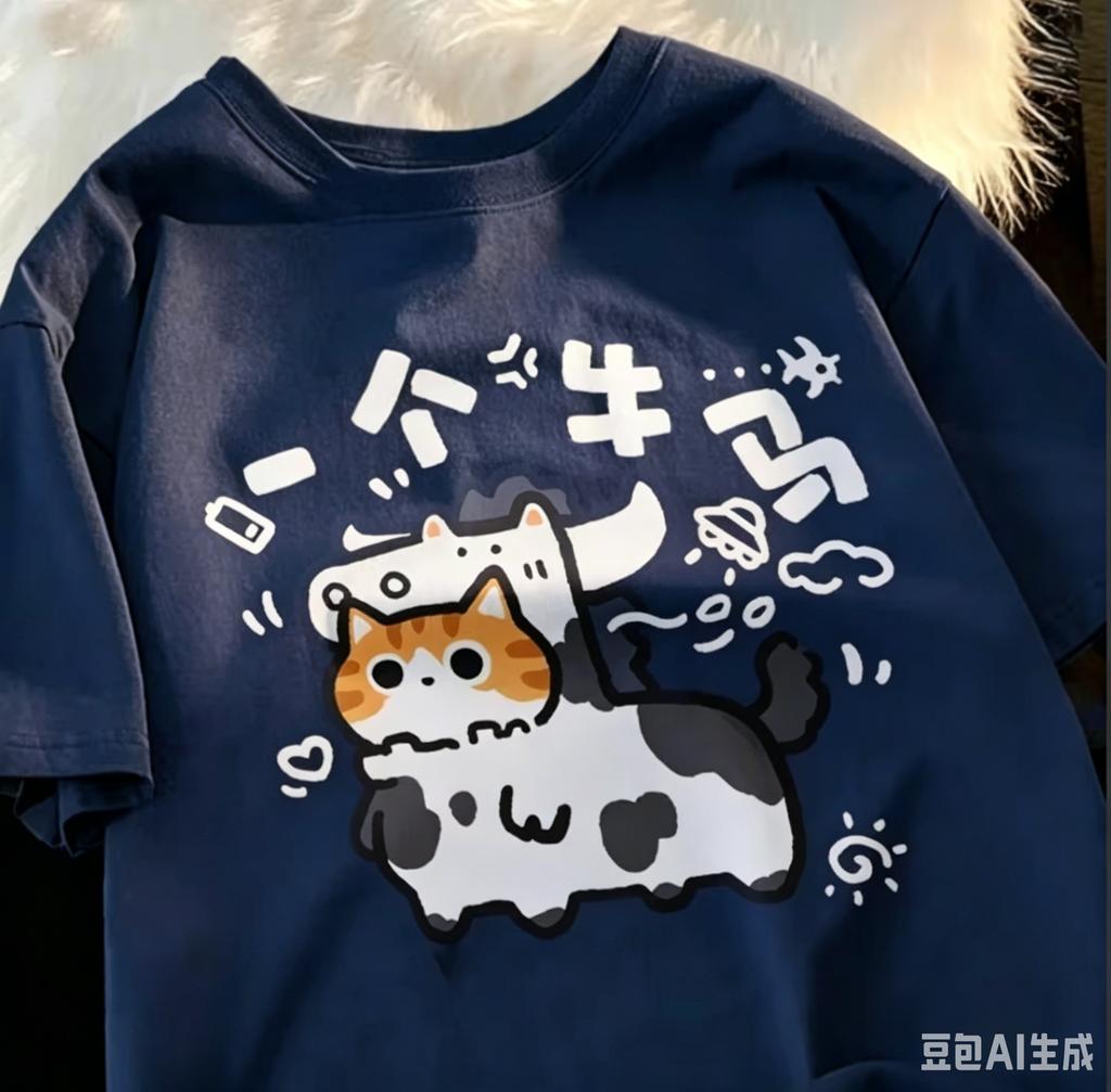 Funny Text Cartoon Print Short Sleeved Tshirt 2026 Summer New Trend Versatile Pullover Top Casual Fashion Unisexs Summer Clothing