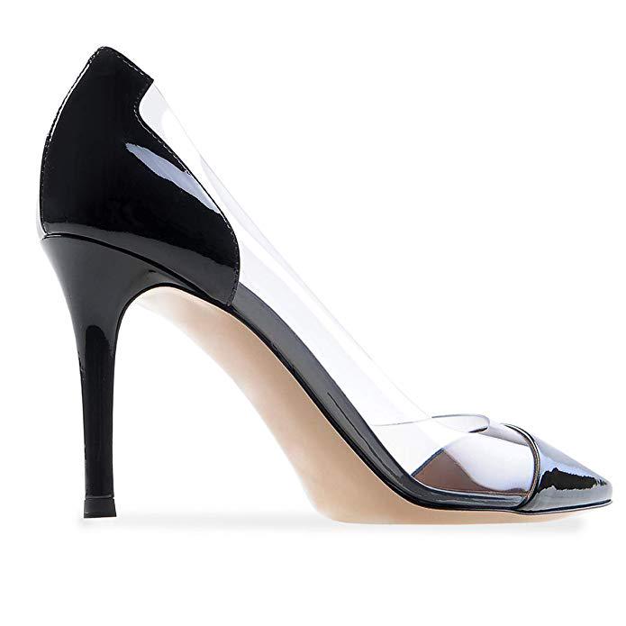 Women's Pointed Toe Transparent Pumps Clear PVC High Heels Dress Shoes
