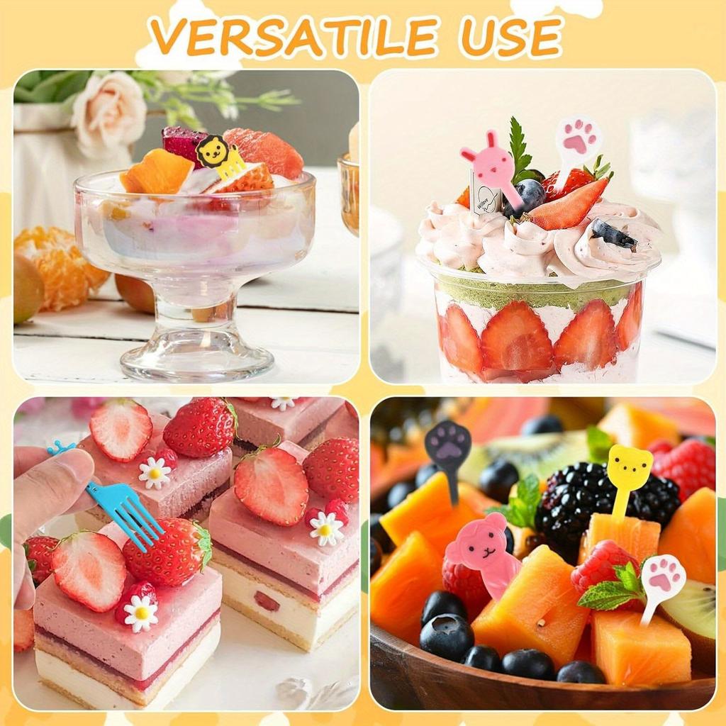 30Pz Stuzzicadenti per Cibo Mini Frutta Plastica Riutilizzabili Pranzo Animali Forchette Dessert Stuzzicadenti Per Torta Dessert Pasticceria Festa Supp
