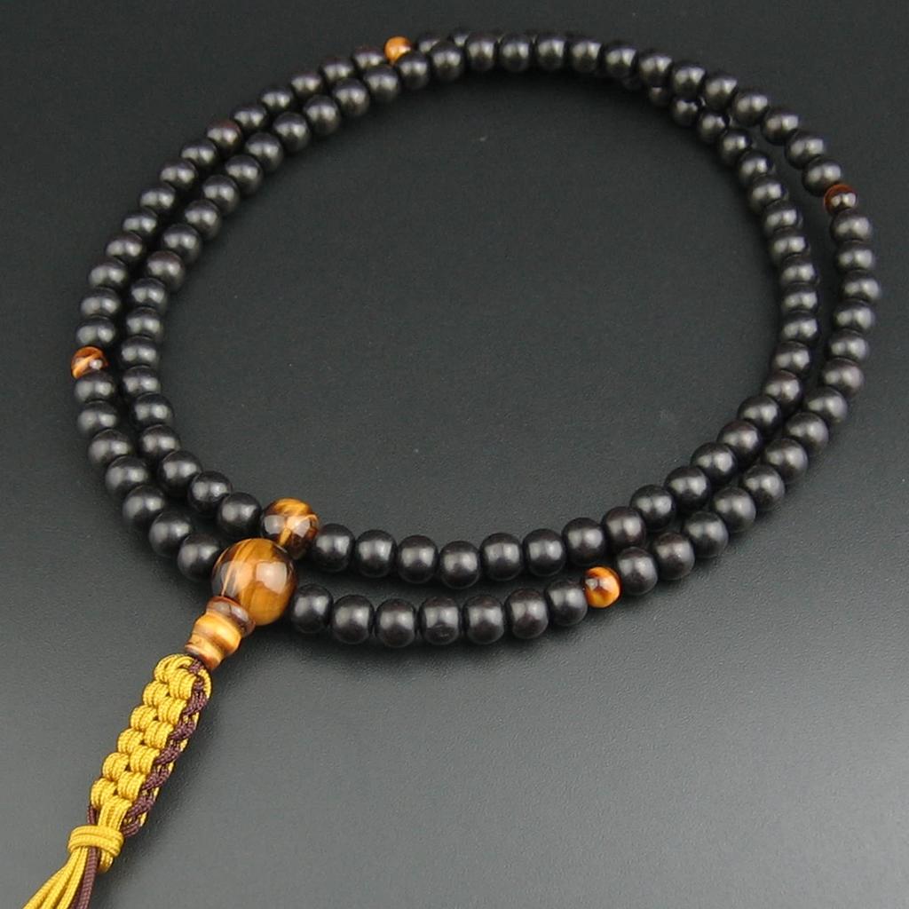 Myorenka Rinzai Zen Buddhist Prayer Beads for Men, 108 Beads, 1 Shaku (2 Shaku), Ebony, Tiger Eye, with Tassel, Zen Buddhist Prayer Beads, Included,