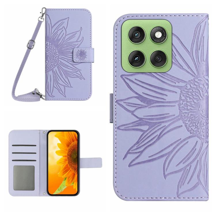 For Motorola Edge 60 5G HT04 Skin Feel Sun Flower Embossed Flip Leather Phone Case with Lanyard