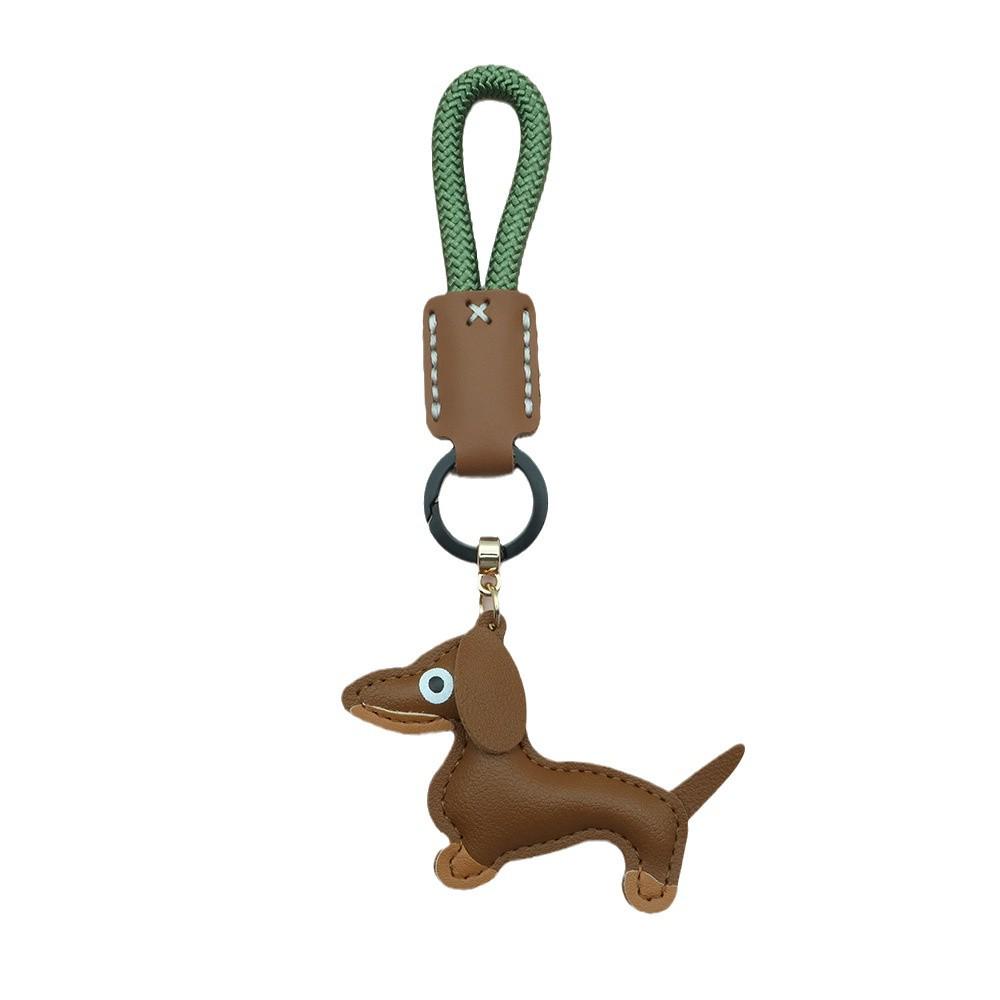 Mini Dachshund Cowhide Keychain: High-Quality Anti-Lost Lanyard with Cute Doll Pendant
