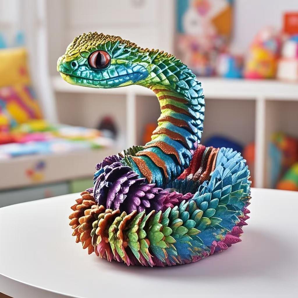 3D Printed Snake Articulated Bush Viper Toy-Dragon Snake Integrated Joint Mobility Statue Ornament Home Decor Gift Size 30-60CM