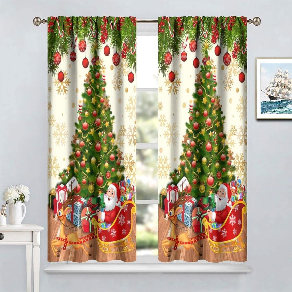 Christmas Curtains Winter Holiday Santa Claus Window Treatments Living Room Kids Xmas Home Drapes Darkening Made Of Polyester Great Treatment