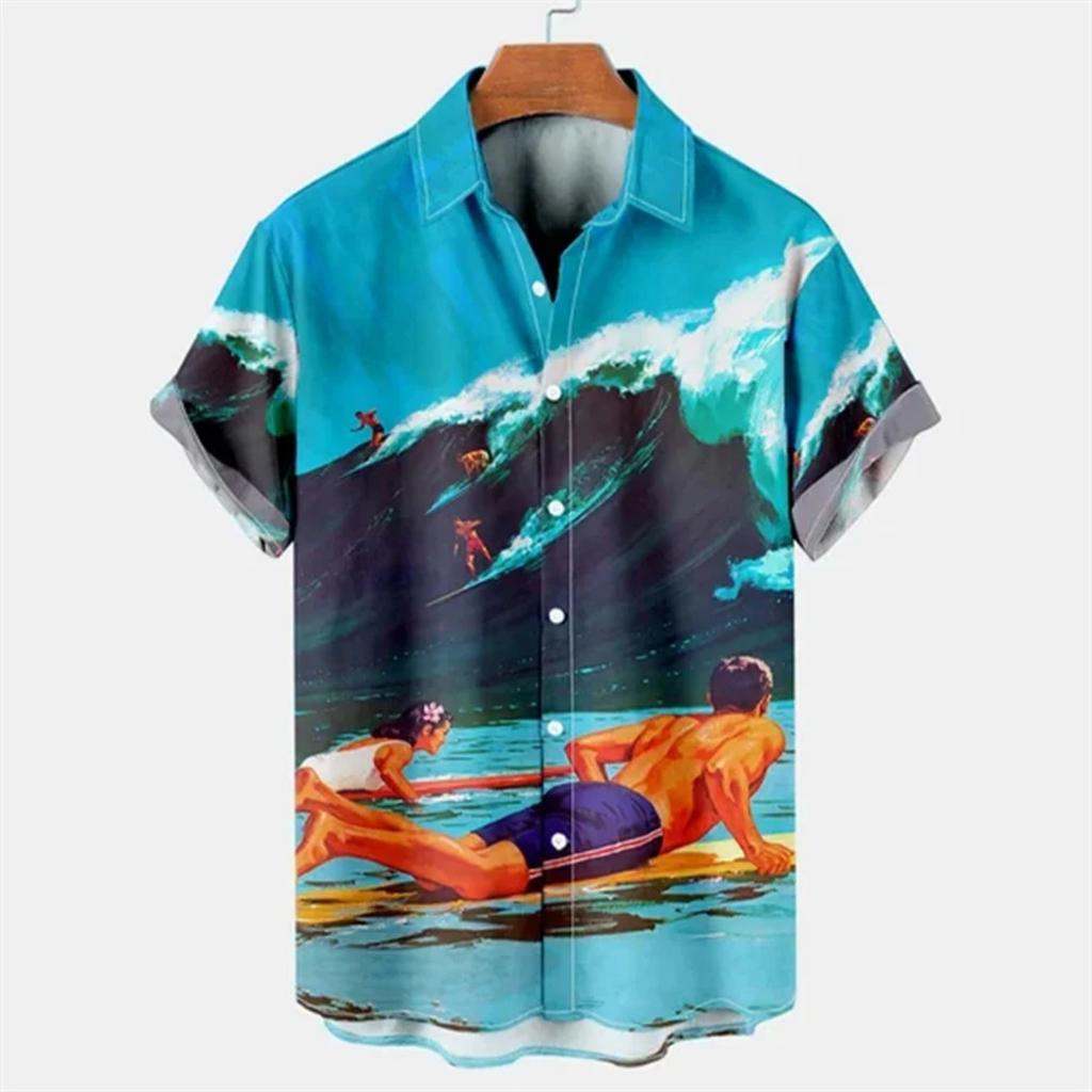 Tropical Palm 3d Print Hawaiian Shirt for Men Summer Beach Street Short Sleeves Tops Harajuku Holiday Lapel Button Loose Blouse