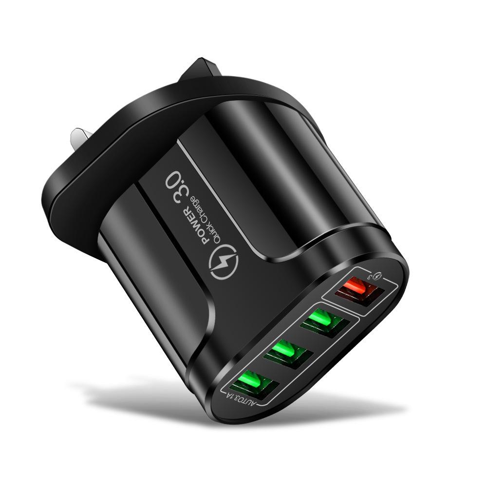 QC3.0 4-Port USB LED Fast Charger with US/EU/UK Plugs